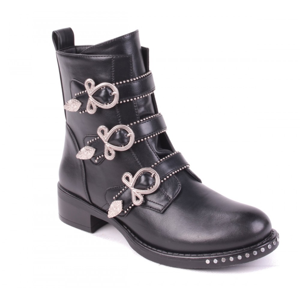 Dames Biker Boots met 3 Gespen en Studs DL084 Modedam.nl